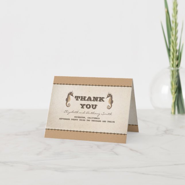 two seahorses nautical wedding thank you card (Front)