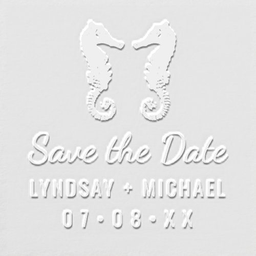 Two Seahorses Summer Beach Wedding Save the Date  Embosser