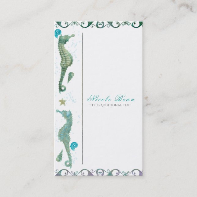 Two Seahorses Watercolor Beach Elegant Chic Business Card (Front)