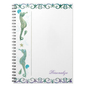 Two Seahorses Watercolor Beach Elegant Custom Notebook