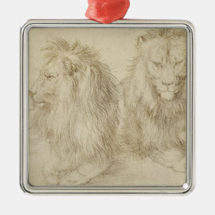 Two Seated Lions (Wild Animals) (Albrecht Durer) Metal Ornament