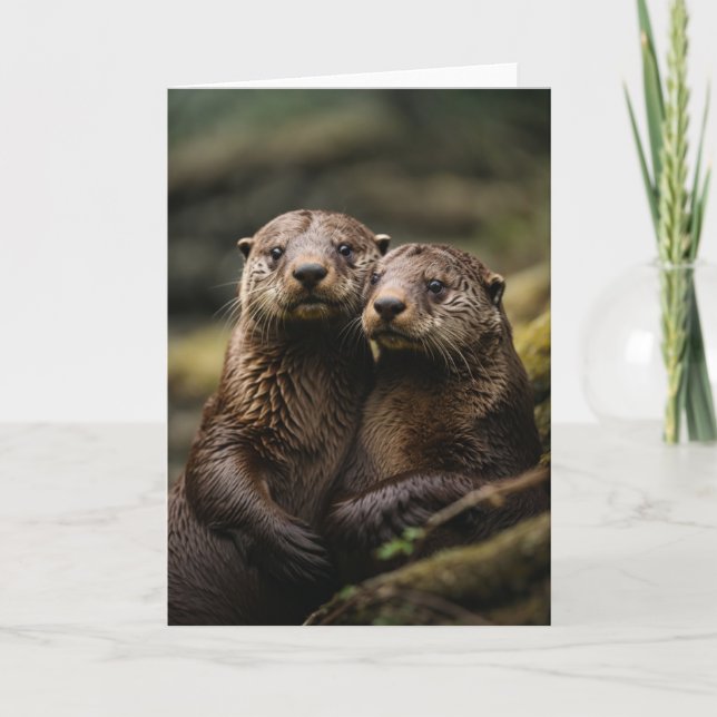 Two Serious Otters Holiday Card (Front)