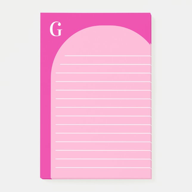 Two Shades Pink Lined Arch Monogrammed Post-it Notes (Front)