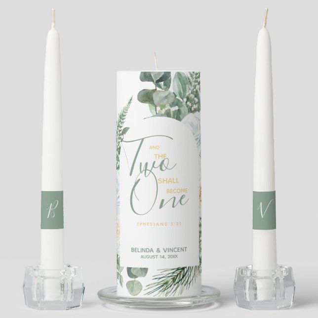 Two Shall Become One Bible Verse Wedding Unity Can Candle Set (Front)
