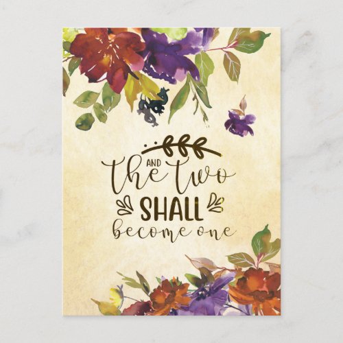 Two shall become One Bible Wedding Congratulations Postcard