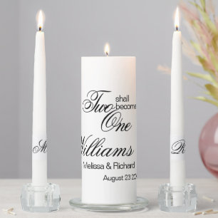Two Shall Become One Calligraphy Writting Wedding Unity Candle Set