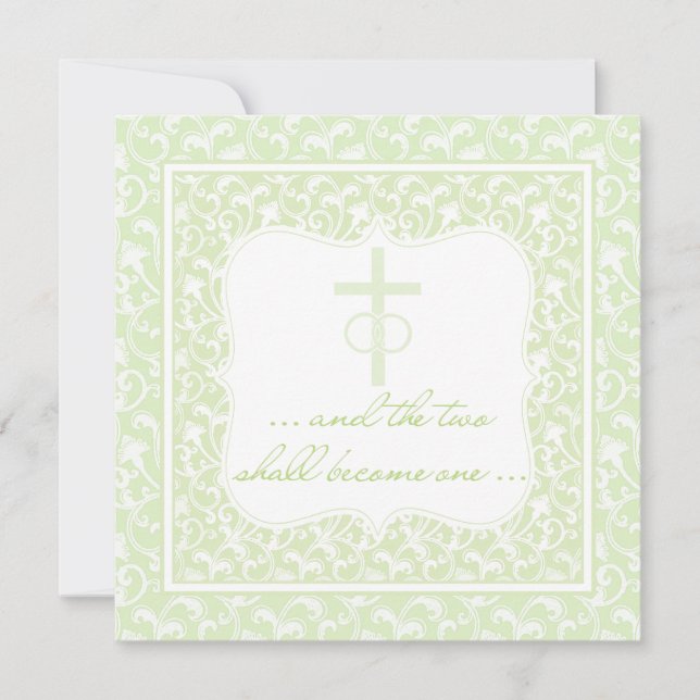 Two Shall Become One Christian Wedding Green Invitation (Front)