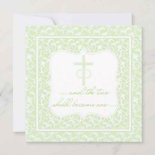 Two Shall Become One Christian Wedding Green Invitation