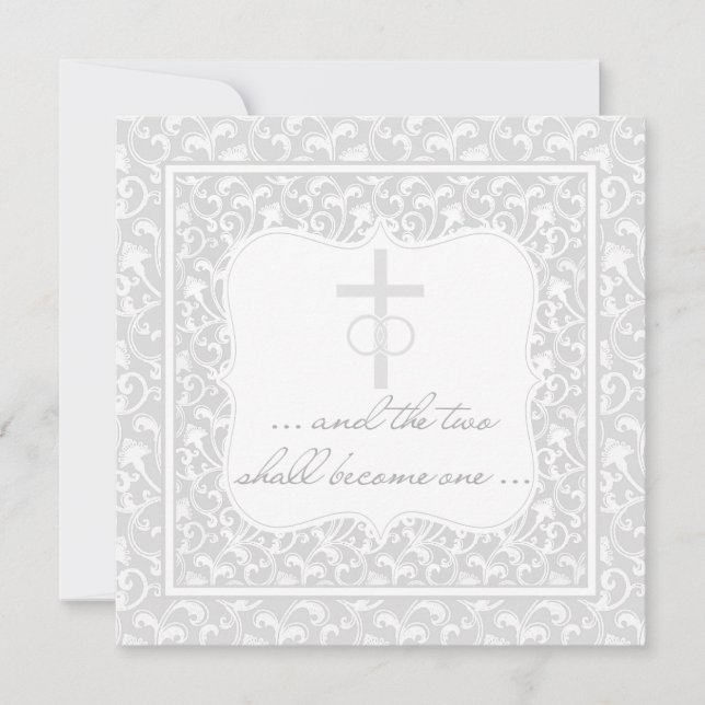 Two Shall Become One Christian Wedding Silver Invitation (Front)