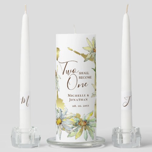 Two Shall Become One Daisies Gold Frame Wedding  Unity Candle Set