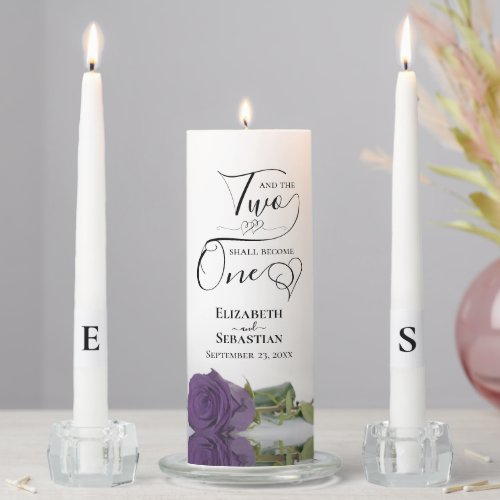 Two Shall Become One Elegant Amethyst Purple Rose Unity Candle Set