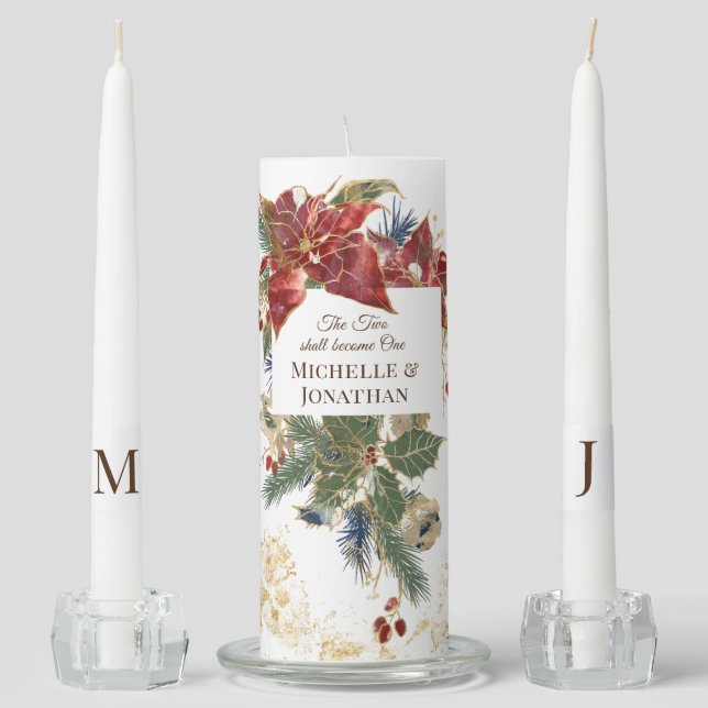 Two Shall Become One Elegant Christmas Winter Unity Candle Set (Front)