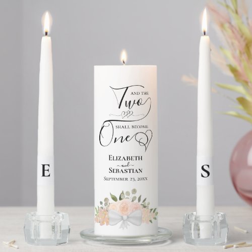Two Shall Become One Elegant Coral Peach Floral Unity Candle Set