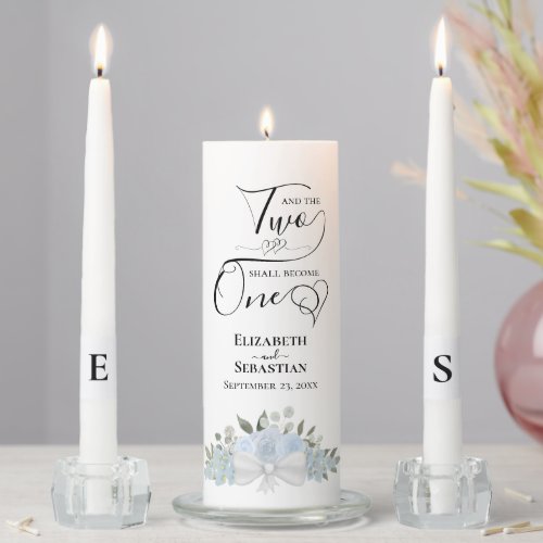 Two Shall Become One Elegant Dusty Blue Floral Unity Candle Set