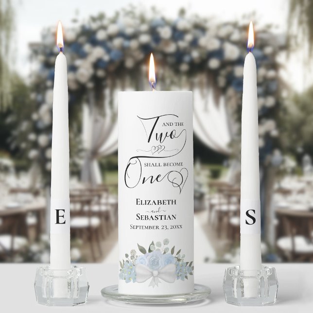 Two Shall Become One Elegant Dusty Blue Floral Unity Candle Set (Creator Uploaded)