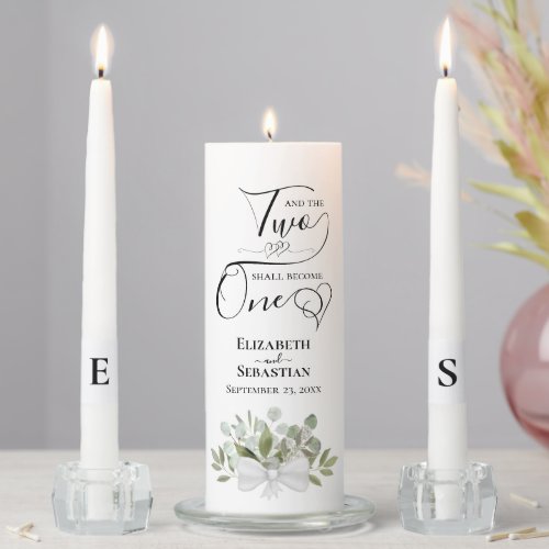 Two Shall Become One Elegant Eucalyptus Bouquet Unity Candle Set