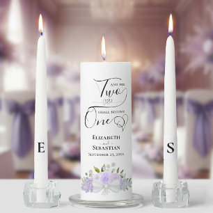 Two Shall Become One Elegant Lavender Boho Floral Unity Candle Set
