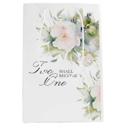 Two Shall Become One Elegant White Floral Wedding  Medium Gift Bag