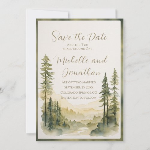 Two Shall Become One Pine Trees Christian Wedding  Save The Date