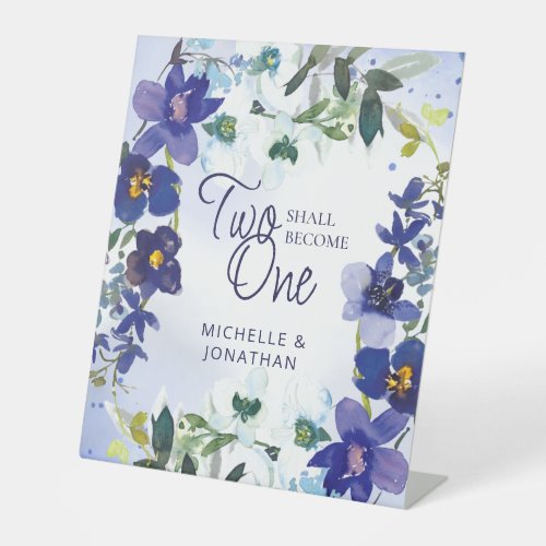 Two shall become One Purple Floral Wedding Pedestal Sign