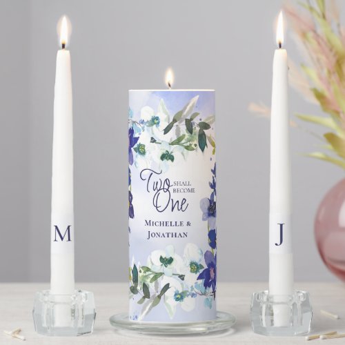 Two shall become One Purple Floral Wedding Unity Candle Set