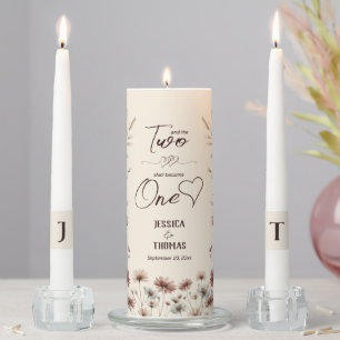 Two Shall Become One Rustic Boho Wildflowers Unity Candle Set