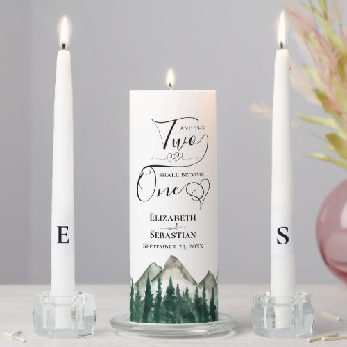 Two Shall Become One Rustic Watercolor Mountains Unity Candle Set