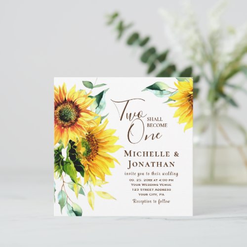 Two Shall Become One Sunflowers Christian Wedding Invitation