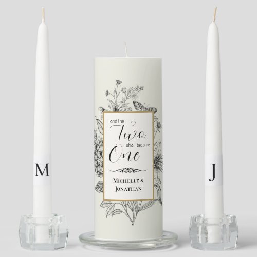 Two Shall Become One Vintage Floral Wedding Unity Candle Set