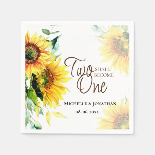 Two Shall Become One Yellow Sunflowers Wedding Napkins