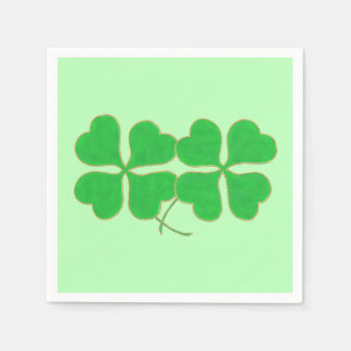 Two Shamrocks Trimmed in Gold Paper Napkins