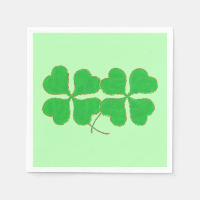 Two Shamrocks Trimmed in Gold Paper Napkins (Front)