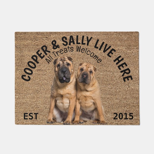 Two Shar Pei Personalized Dog Lover   Doormat (Front)