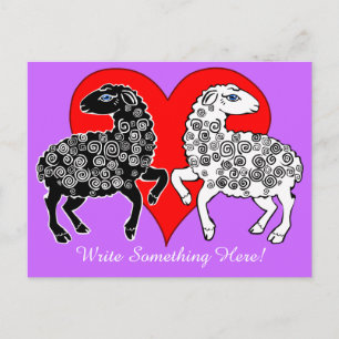 Two Sheep Black White Big Red Heart Personalized Postcard