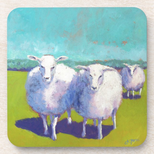Two Sheep In Field Beverage Coaster (Front)