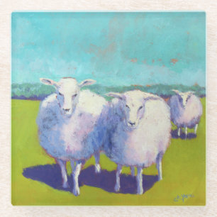 Two Sheep In Field Glass Coaster