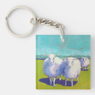 Two Sheep In Field Keychain
