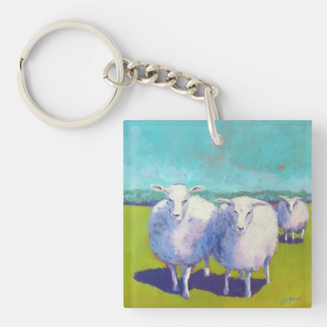 Two Sheep In Field Keychain (Front)