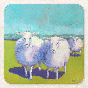 Two Sheep In Field Square Paper Coaster