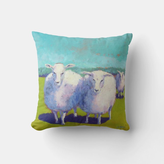 Two Sheep In Field Throw Pillow (Front)