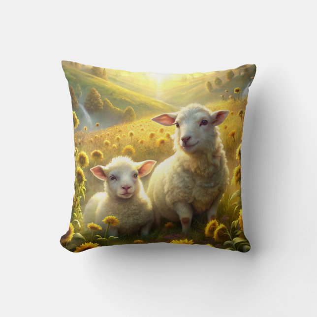 Two Sheep Throw Pillow (Front)