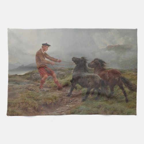 Two Shetland Ponies in the Highlands of Scotland Kitchen Towel