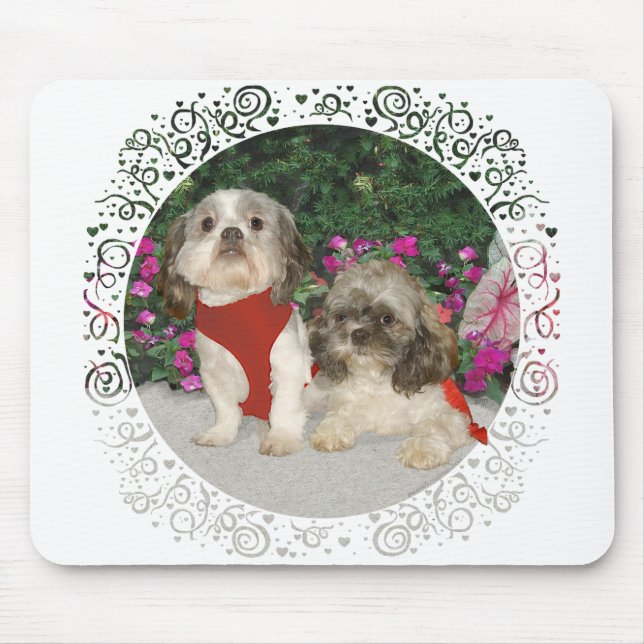 Two Shih Tzus in a Garden Mouse Pad (Front)