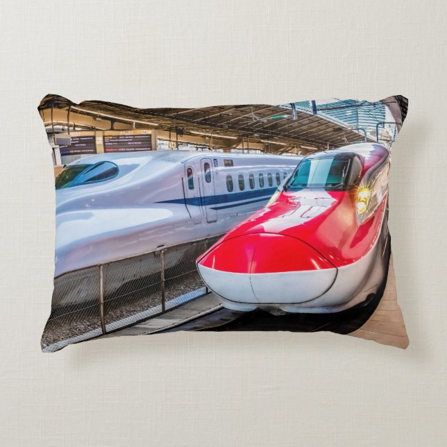 Two Shinkansen at the Tokyo Station Accent Pillow (Front)