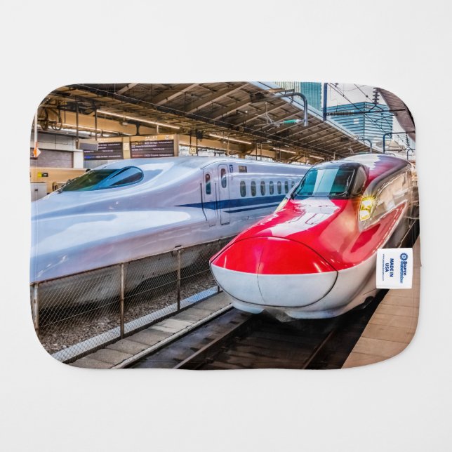 Two Shinkansen at the Tokyo Station Baby Burp Cloth (Back Horizontal)