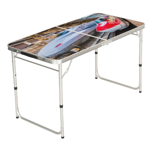 Two Shinkansen at the Tokyo Station Beer Pong Table (Angled)