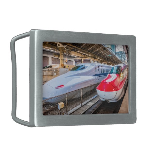 Two Shinkansen at the Tokyo Station Belt Buckle (Front Left)