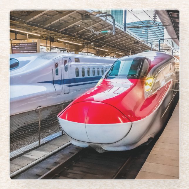 Two Shinkansen at the Tokyo Station Glass Coaster (Front)