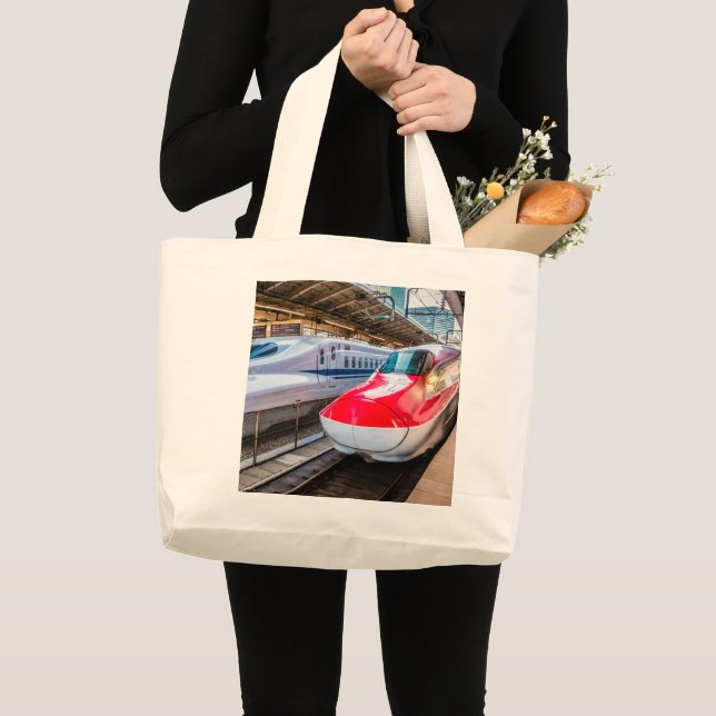 Two Shinkansen at the Tokyo Station Large Tote Bag (Front (Product))