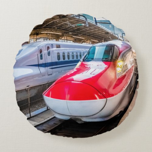 Two Shinkansen at the Tokyo Station Round Pillow